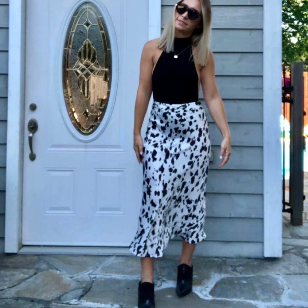 NWT RUNAWAY THE LABEL cowprint midi slip skirt XSMALL - Picture 9 of 14